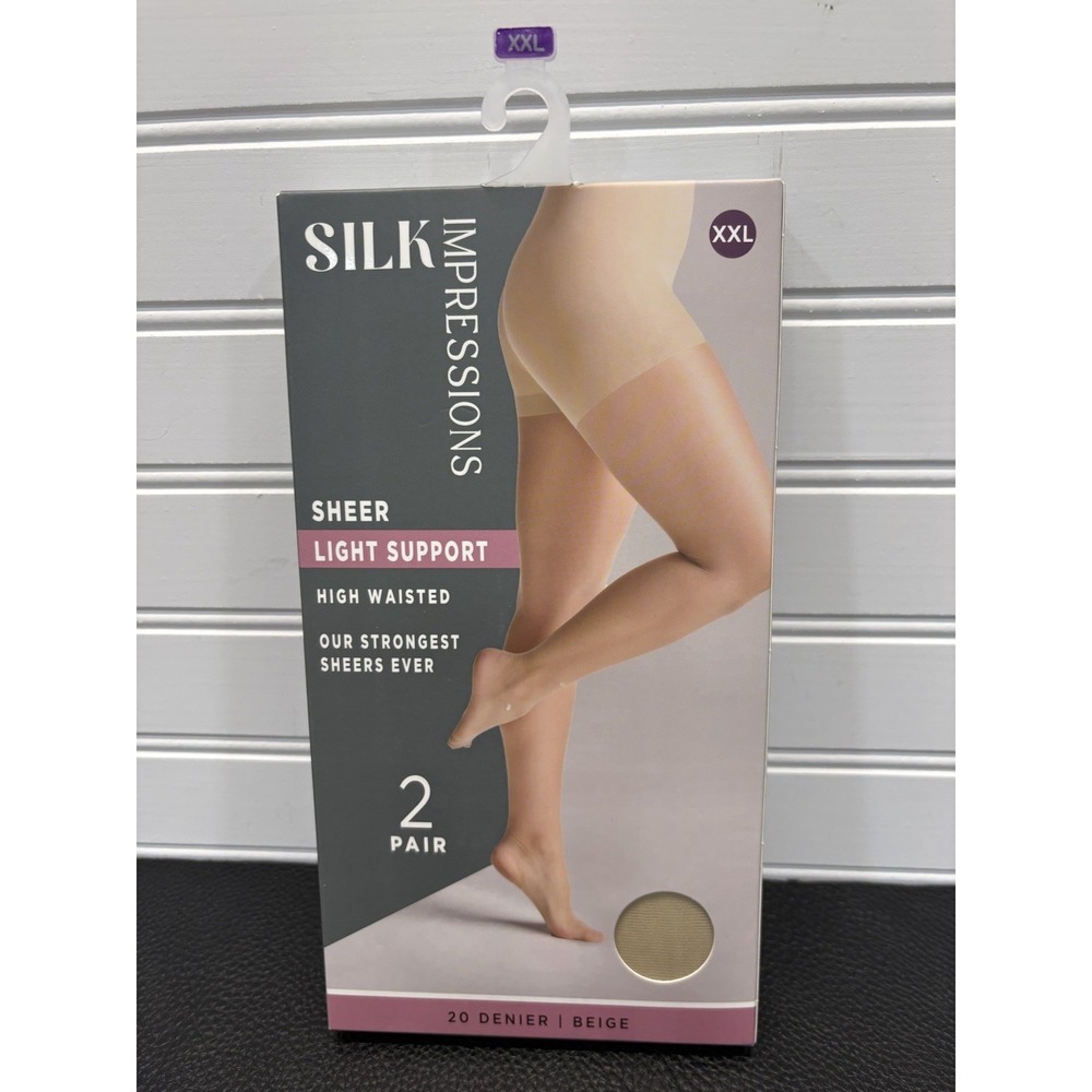 Silk Impressions Sheer Light Support Pantyhose 2 Pk Size XXL 20 Denier BEIGE